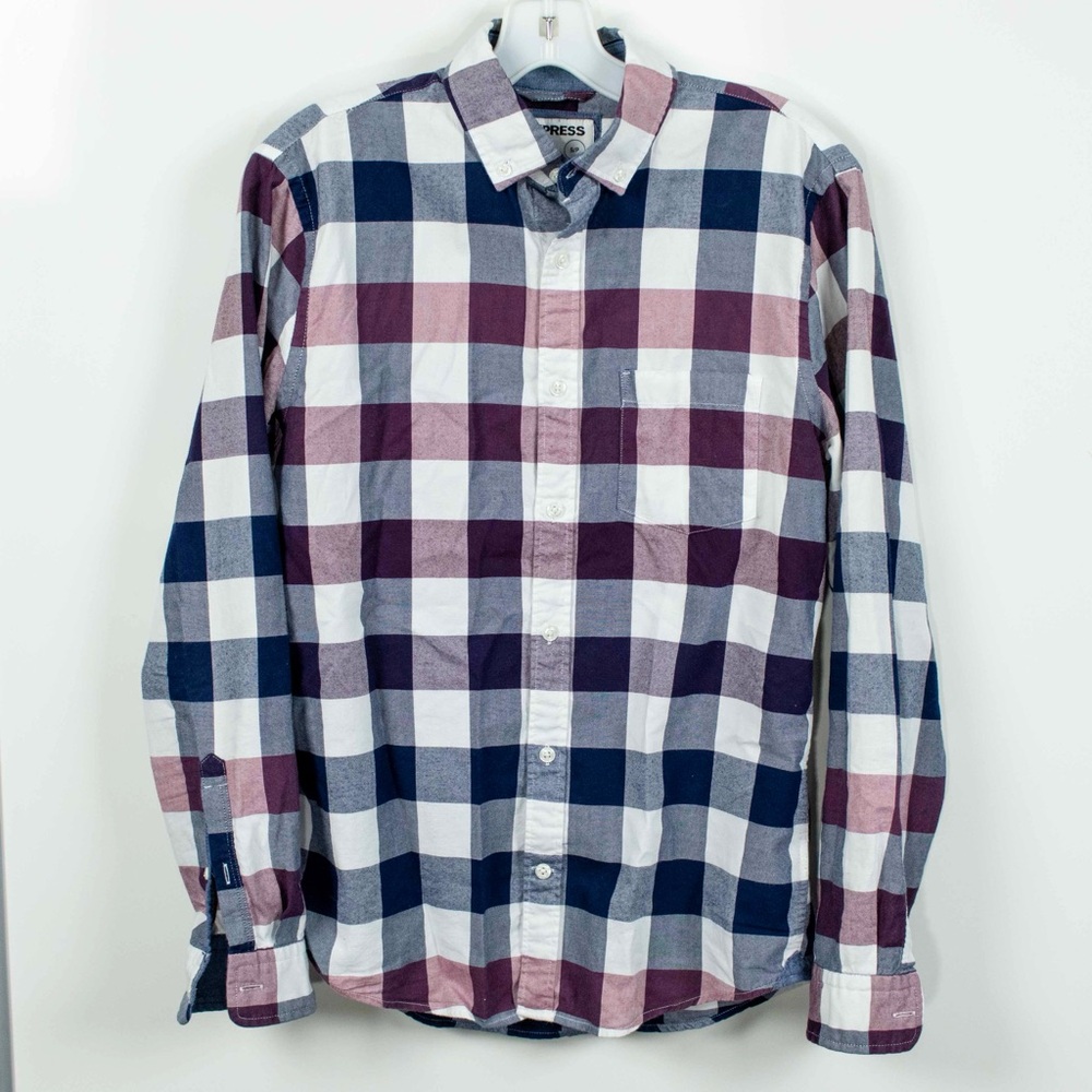 Express Navy and Burgundy Casual Button Down Shirt